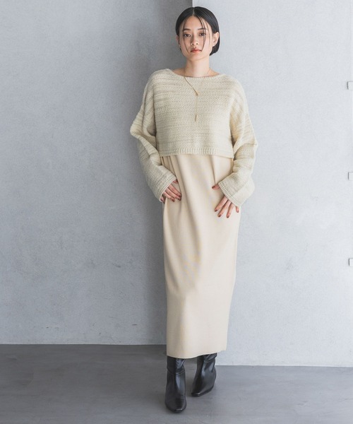 A part by（アパートバイ）の「ツィード2Pニットワンピース（ワンピース・レディース・チャコールグレー/ブラウン/アイボリー・FREE）」の5枚目の写真