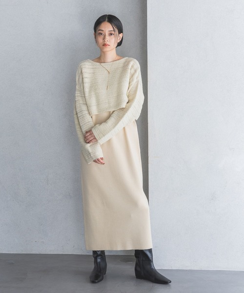 A part by（アパートバイ）の「ツィード2Pニットワンピース（ワンピース・レディース・チャコールグレー/ブラウン/アイボリー・FREE）」の7枚目の写真