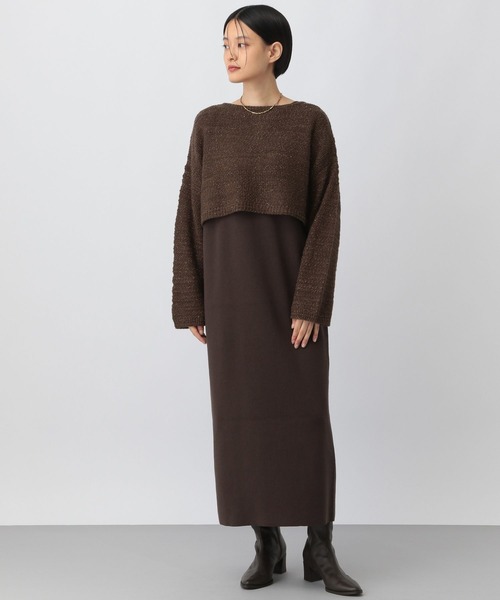 A part by（アパートバイ）の「ツィード2Pニットワンピース（ワンピース・レディース・チャコールグレー/ブラウン/アイボリー・FREE）」の8枚目の写真