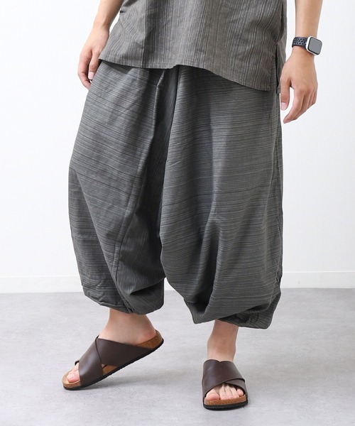 コットン100％ ストライプ織り エスニックサルエルパンツ（その他