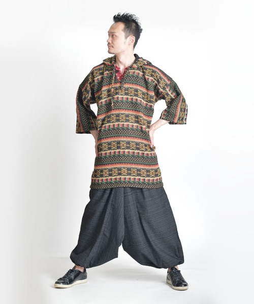 MARAI(マーライ)の「コットン100% ストライプ織り エスニックサルエルパンツ(その他パンツ・レディース・ブラウン/ライトグリーン/グリーン/ネイビー/ベージュ/ブルー/グレー/ライトブラウン/ブラック/カーキ/ダークブルー/レッド/ワインレッド/パープル/ピンク/オレンジ/ライトパープル・FREE)」の21枚目の写真