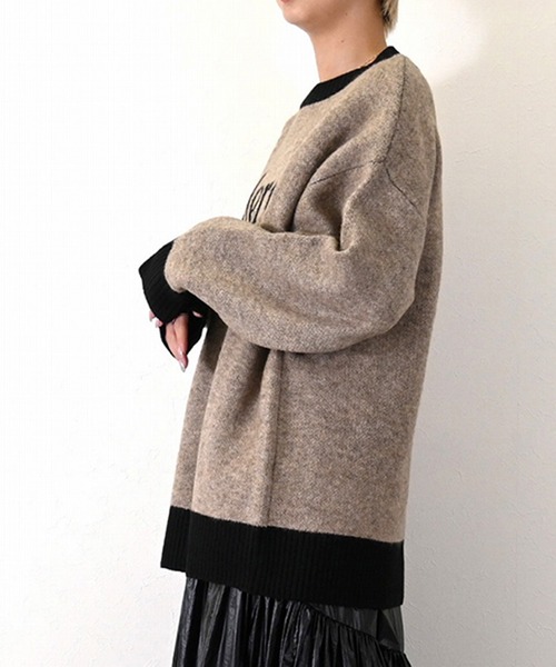 STYLEBLOCK（スタイルブロック）の「ロゴジャガードニットオーバーサイズプルオーバー（ニット/セーター・レディース・グレイッシュベージュ/ブラック/オフホワイト/チャコールグレー・M）」の9枚目の写真