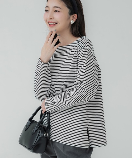 coca(coca)(コカ)の「レギュラーコットンサイドスリットカットソー レイヤード(Tシャツ/カットソー・レディース・ブラック/ホワイト/その他1/チャコール・S/L/M)」の4枚目の写真