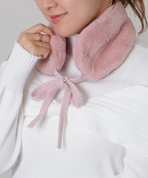 カシミヤファー１００% muffler／ピンクベイジュ　ブルー／GAKE日本製❣️ カシミヤファー100% muffler／ピンクベイジュ ブルー 品A