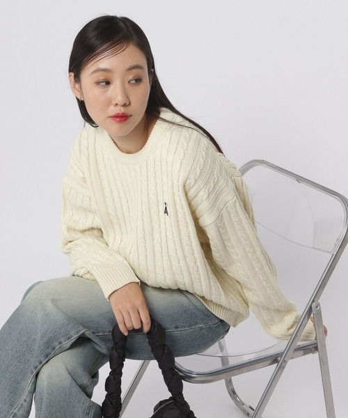 ALAND（エーランド）の「【UNISEX】ALAND／Aロゴケーブルニットプルオーバー（ニット/セーター・レディース・ネイビー/ホワイト/ピンク・LARGE/MEDIUM）」の12枚目の写真