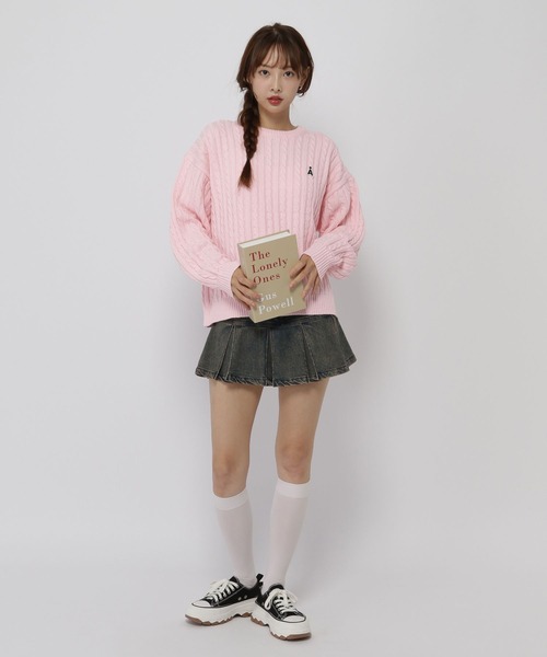 ALAND（エーランド）の「【UNISEX】ALAND／Aロゴケーブルニットプルオーバー（ニット/セーター・レディース・ネイビー/ホワイト/ピンク・LARGE/MEDIUM）」の13枚目の写真