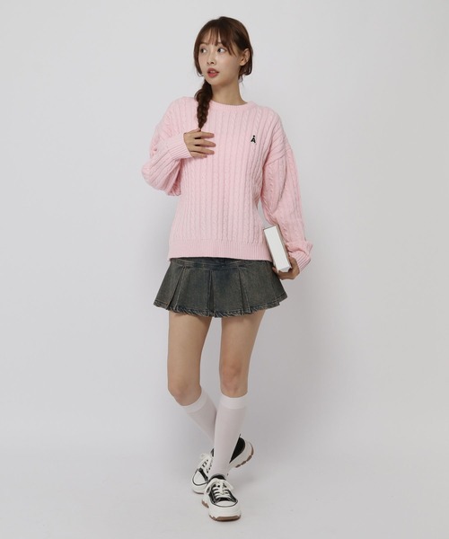 ALAND（エーランド）の「【UNISEX】ALAND／Aロゴケーブルニットプルオーバー（ニット/セーター・レディース・ネイビー/ホワイト/ピンク・LARGE/MEDIUM）」の14枚目の写真