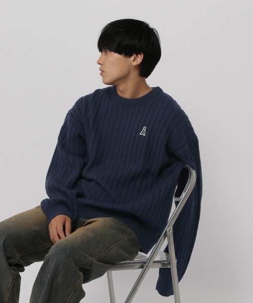 ニット セーター 「UNISEX」ALAND／Aロゴケーブルニットプルオーバー レディース ALAND ニット セーター 「UNISEX」ALAND／Aロゴケーブルニット