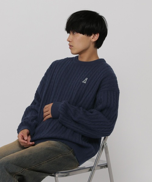 ALAND（エーランド）の「【UNISEX】ALAND／Aロゴケーブルニットプルオーバー（ニット/セーター・レディース・ネイビー/ホワイト/ピンク・LARGE/MEDIUM）」の21枚目の写真