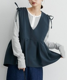 肩シャーリングデザインペプラムベスト