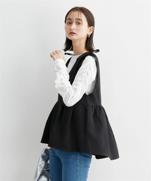 nissen（ニッセン）の「肩シャーリングデザインペプラムベスト（ベスト・レディース・ブラック/ネイビー系・M/L）」の3枚目の写真