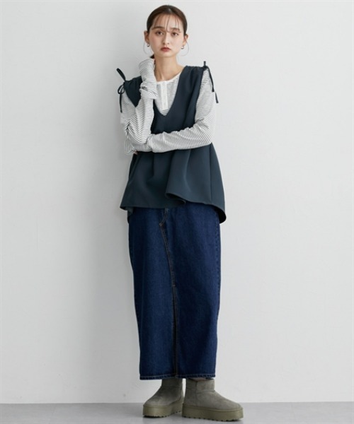 nissen（ニッセン）の「肩シャーリングデザインペプラムベスト（ベスト・レディース・ブラック/ネイビー系・M/L）」の12枚目の写真