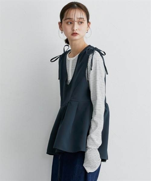 nissen（ニッセン）の「肩シャーリングデザインペプラムベスト（ベスト・レディース・ブラック/ネイビー系・M/L）」の15枚目の写真