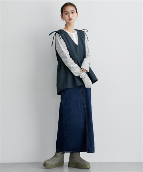 nissen（ニッセン）の「肩シャーリングデザインペプラムベスト（ベスト・レディース・ブラック/ネイビー系・M/L）」の18枚目の写真