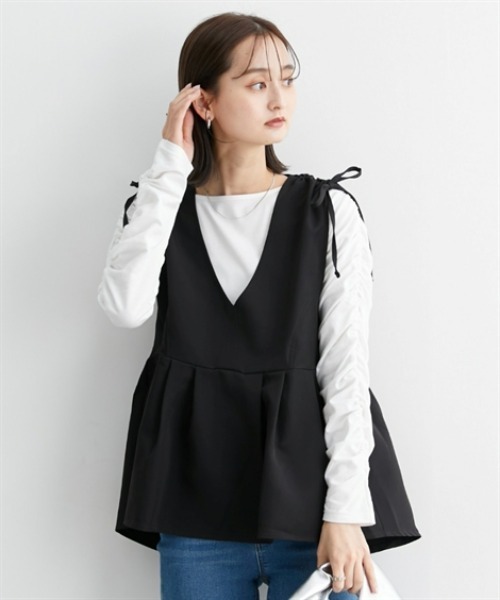 nissen（ニッセン）の「肩シャーリングデザインペプラムベスト（ベスト・レディース・ブラック/ネイビー系・M/L）」の8枚目の写真