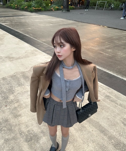 MAINLYTRULY（メインリィトゥルリィ）の「タイ付き ショート カーデ（カーディガン/ボレロ・レディース・グレー・M）」の12枚目の写真