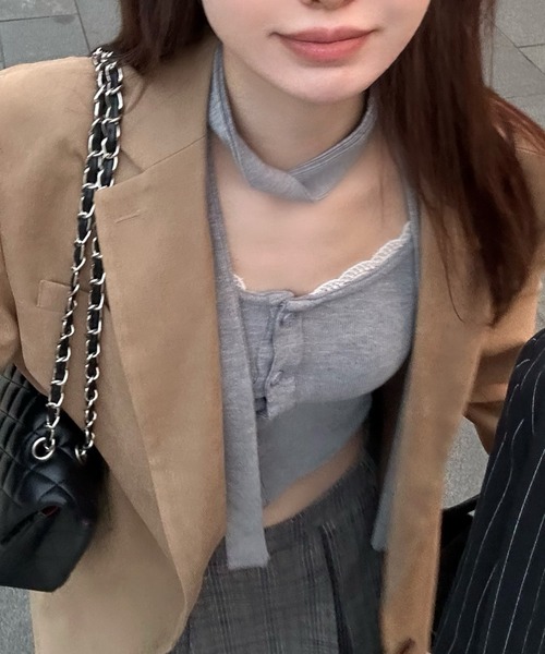 MAINLYTRULY（メインリィトゥルリィ）の「タイ付き ショート カーデ（カーディガン/ボレロ・レディース・グレー・M）」の13枚目の写真