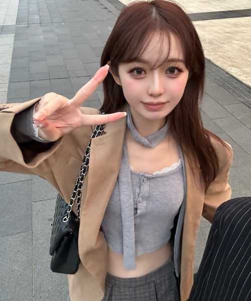 MAINLYTRULY（メインリィトゥルリィ）の「タイ付き ショート カーデ（カーディガン/ボレロ・レディース・グレー・M）」の18枚目の写真