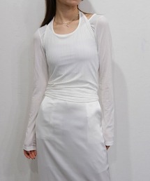 Reurie' | 【2点セット】レイヤードホルターネックシアートップス/layered halterneck sheer top 長袖 リブ クルーネック ボートネック 重ね着 タンクトップ シンプル 大人カジュアル きれいめ 韓国 ホワイト 白 ブラック 黒(アンサンブル)