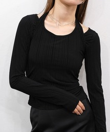 まー•*¨*•.¸♬︎ウェーブネック袖シアートップス ブラック シアートップス 長袖」に該当するブラック/黒色系のファッション