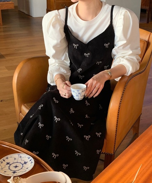 ABITOKYO(アビトーキョー)の「コーデュロイリボン柄Vネックキャミワンピース(ワンピース・レディース・ブラック/ベージュ・M/L/XL)」の9枚目の写真