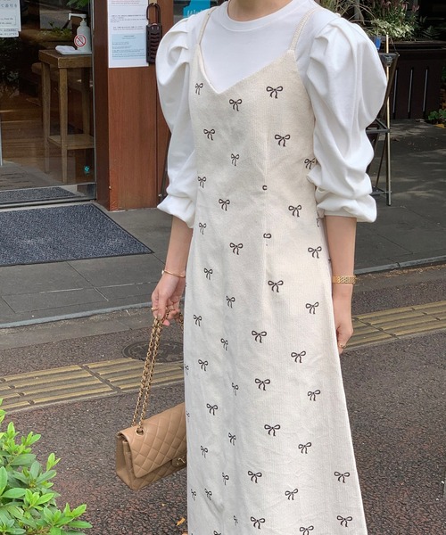 ABITOKYO(アビトーキョー)の「コーデュロイリボン柄Vネックキャミワンピース(ワンピース・レディース・ブラック/ベージュ・M/L/XL)」の14枚目の写真