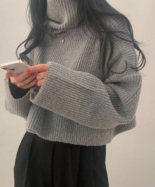 2ly2(トゥーリートゥー)の「体型カバーも◎ ゆったりタートルネックセーター(ニット/セーター・レディース・ブラック/ベージュ/ネイビー/グレー/ブルー・FREE)」の12枚目の写真