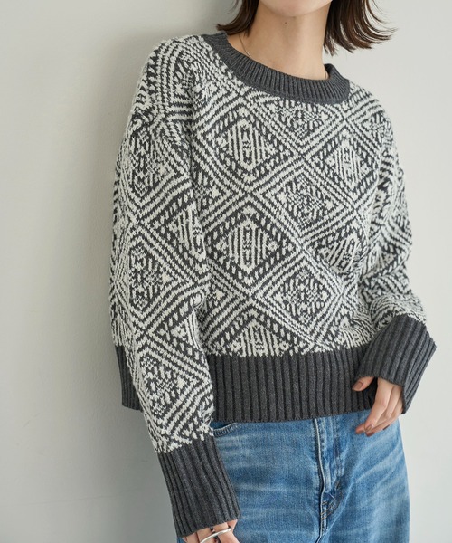 meilmada（メイルマダ）の「ジャガードニットプルオーバー（ニット/セーター・レディース・ブラック/ブラック系/チャコールグレー・FREE）」の3枚目の写真