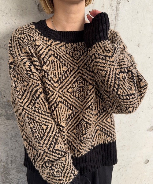 meilmada（メイルマダ）の「ジャガードニットプルオーバー（ニット/セーター・レディース・ブラック/ブラック系/チャコールグレー・FREE）」の2枚目の写真