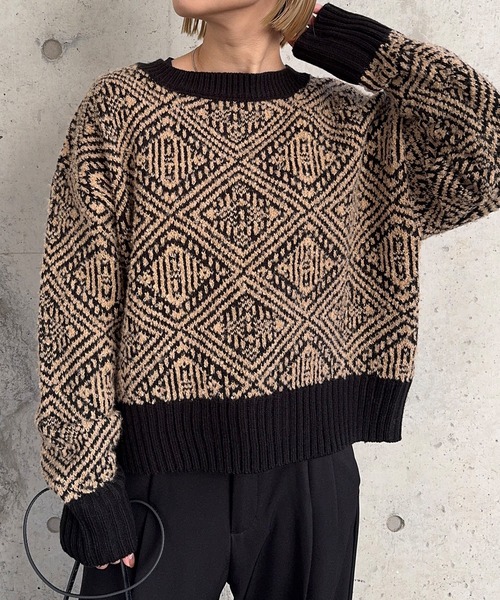 meilmada（メイルマダ）の「ジャガードニットプルオーバー（ニット/セーター・レディース・ブラック/ブラック系/チャコールグレー・FREE）」の11枚目の写真