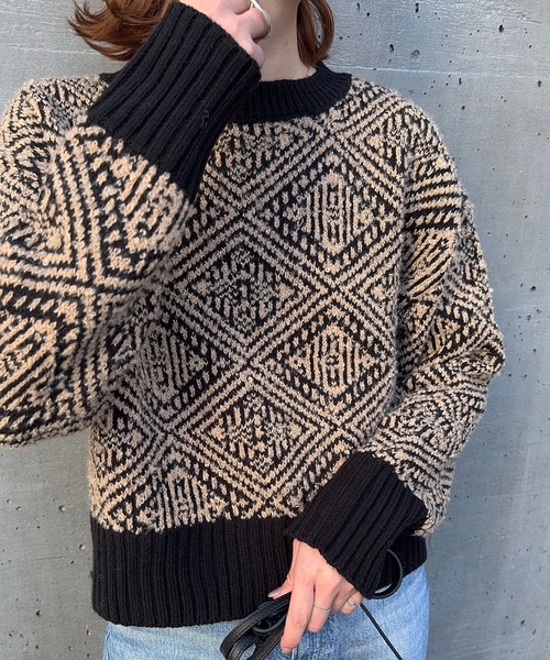 meilmada（メイルマダ）の「ジャガードニットプルオーバー（ニット/セーター・レディース・ブラック/ブラック系/チャコールグレー・FREE）」の4枚目の写真