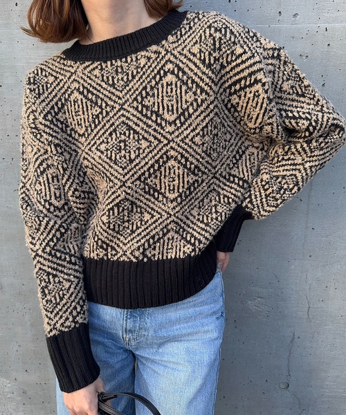 meilmada（メイルマダ）の「ジャガードニットプルオーバー（ニット/セーター・レディース・ブラック/ブラック系/チャコールグレー・FREE）」の5枚目の写真