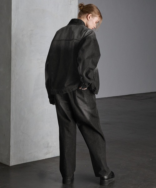 ヴィンテージ デニム ブルゾン スタンドカラー 無地 お洒落 韓国 stand collar denim blouson | F A S H I R U