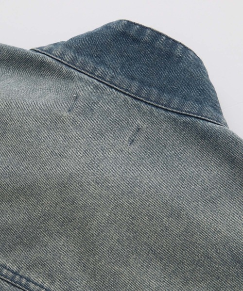 スタンドネック デニムブルゾン ヴィンテージ加工 メンズ風 SERACE】Vintage design stand neck denim blouson