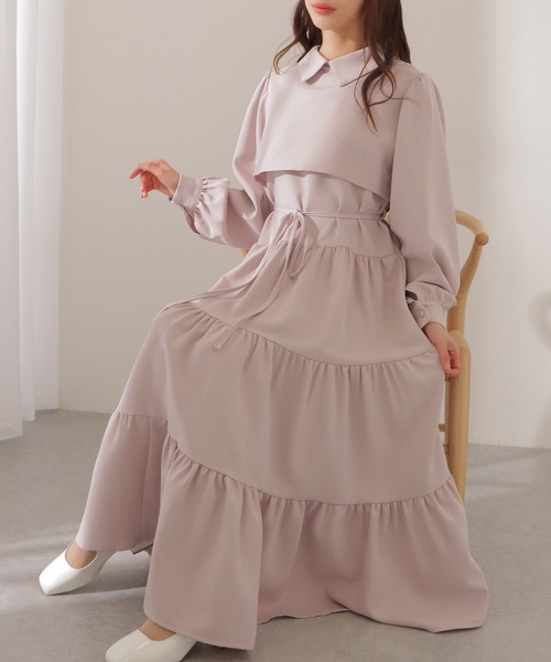 Lace Ladies(レースレディース)の「セットアップ風 Aライン ティアード ロング ワンピース(ワンピース・レディース・グレー/ピンク系/ブラック・FREE/S)」の3枚目の写真