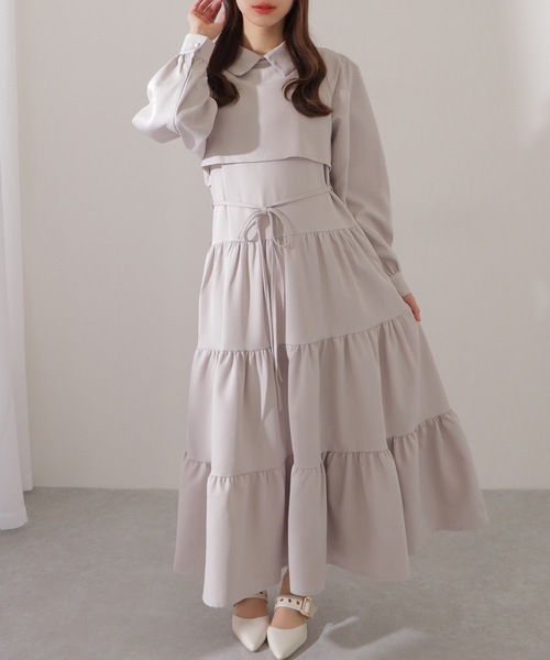 Lace Ladies(レースレディース)の「セットアップ風 Aライン ティアード ロング ワンピース(ワンピース・レディース・グレー/ピンク系/ブラック・FREE/S)」の11枚目の写真