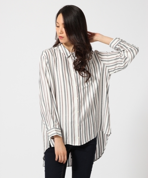 GLOBAL WORK（グローバルワーク）の「レーヨンロングシャツ長袖/568292（シャツ/ブラウス・レディース・ホワイト系その他/ホワイト/ネイビー/オフホワイト/グレー/その他/ダークブルー/イエロー/ワインレッド/その他1・MEDIUM/LARGE/SMALL）」の10枚目の写真