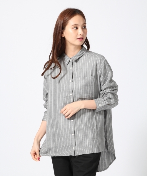 GLOBAL WORK（グローバルワーク）の「レーヨンロングシャツ長袖/568292（シャツ/ブラウス・レディース・ホワイト系その他/ホワイト/ネイビー/オフホワイト/グレー/その他/ダークブルー/イエロー/ワインレッド/その他1・MEDIUM/LARGE/SMALL）」の5枚目の写真