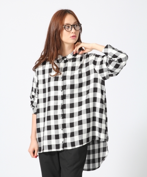 GLOBAL WORK（グローバルワーク）の「レーヨンロングシャツ長袖/568292（シャツ/ブラウス・レディース・ホワイト系その他/ホワイト/ネイビー/オフホワイト/グレー/その他/ダークブルー/イエロー/ワインレッド/その他1・MEDIUM/LARGE/SMALL）」の9枚目の写真