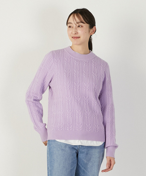 【ケーブル編みクルーネックプルオーバー】（ニット/セーター）｜MELROSE claire（メルローズ クレール）