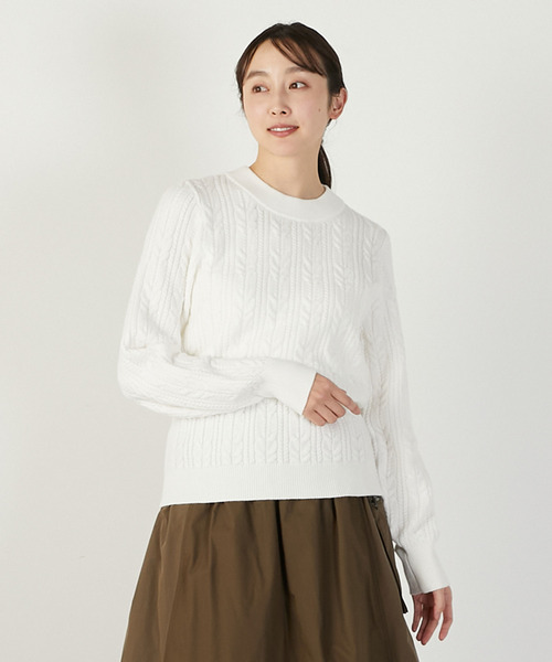 MELROSE claire（メルローズ クレール）の「【ケーブル編みクルーネックプルオーバー】（ニット/セーター・レディース・グレイッシュベージュ/オフホワイト/イエロー/ラベンダー・FREE）」の17枚目の写真