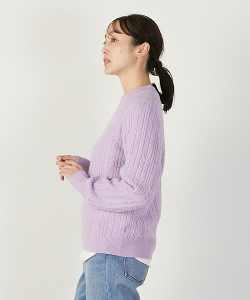 MELROSE claire（メルローズ クレール）の「【ケーブル編みクルーネックプルオーバー】（ニット/セーター・レディース・グレイッシュベージュ/オフホワイト/イエロー/ラベンダー・FREE）」の6枚目の写真