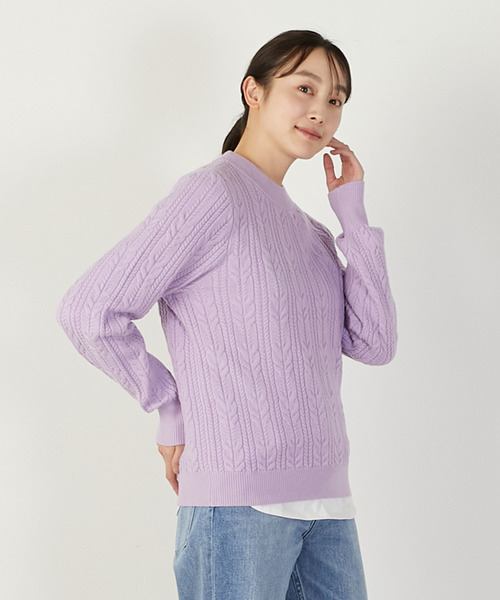 MELROSE claire（メルローズ クレール）の「【ケーブル編みクルーネックプルオーバー】（ニット/セーター・レディース・グレイッシュベージュ/オフホワイト/イエロー/ラベンダー・FREE）」の8枚目の写真