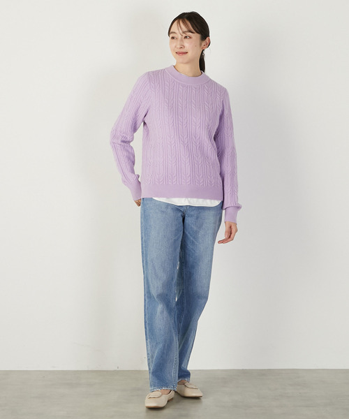 MELROSE claire（メルローズ クレール）の「【ケーブル編みクルーネックプルオーバー】（ニット/セーター・レディース・グレイッシュベージュ/オフホワイト/イエロー/ラベンダー・FREE）」の10枚目の写真