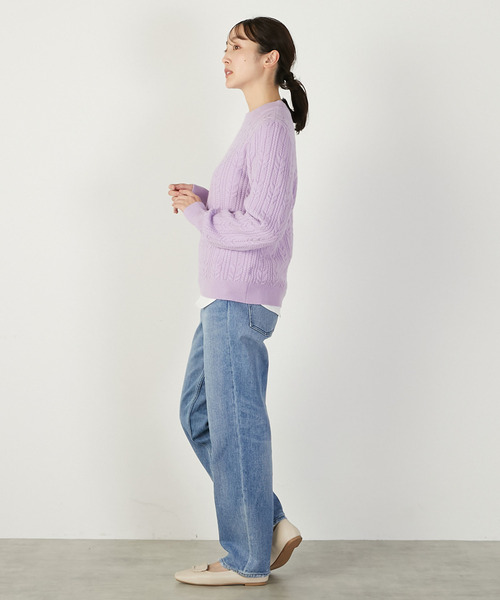 MELROSE claire（メルローズ クレール）の「【ケーブル編みクルーネックプルオーバー】（ニット/セーター・レディース・グレイッシュベージュ/オフホワイト/イエロー/ラベンダー・FREE）」の11枚目の写真