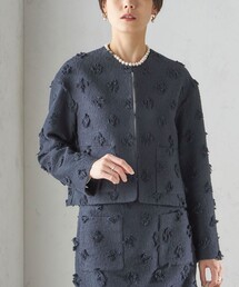ヴィンテージ ビンテージ 花柄 ノーカラー ジャケット ネイビー ノーカラージャケット（ブルー・ネイビー/青色系・花柄