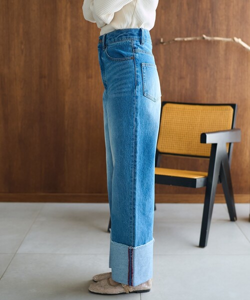 FREAK'S STORE(フリークスストア)の「ロールアップ ワイドデニム(デニムパンツ・レディース・ターコイズブルー/ネイビー/サックスブルー・SMALL/MEDIUM/LARGE)」の11枚目の写真