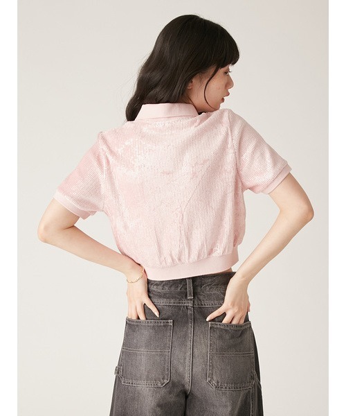 LILY BROWN（リリーブラウン）の「[L.B CANDY STOCK]スパンコールベロアポロシャツ（ポロシャツ・レディース・シルバー/ピンク/グレー・FREE）」の4枚目の写真