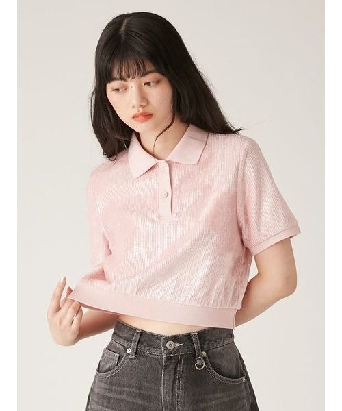 LILY BROWN（リリーブラウン）の「[L.B CANDY STOCK]スパンコールベロアポロシャツ（ポロシャツ・レディース・シルバー/ピンク/グレー・FREE）」の10枚目の写真