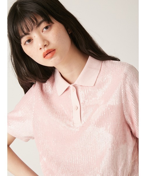 LILY BROWN（リリーブラウン）の「[L.B CANDY STOCK]スパンコールベロアポロシャツ（ポロシャツ・レディース・シルバー/ピンク/グレー・FREE）」の6枚目の写真